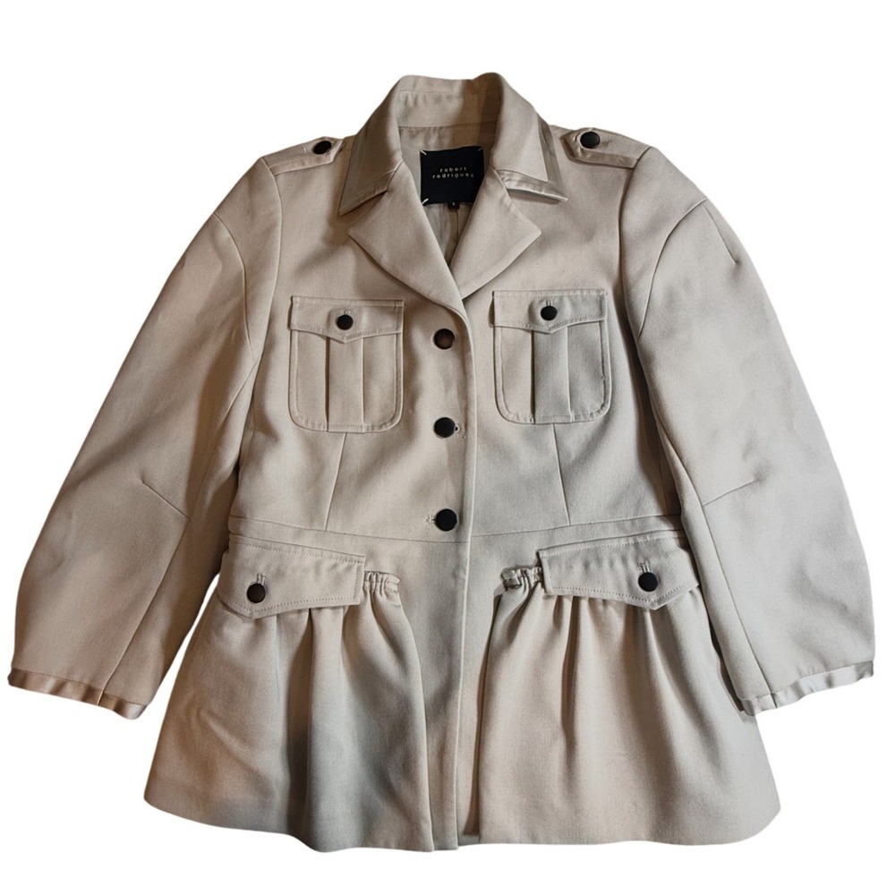Robert Rodriguez Tan Utility Peplum Jacket Beige Military Style Size 6